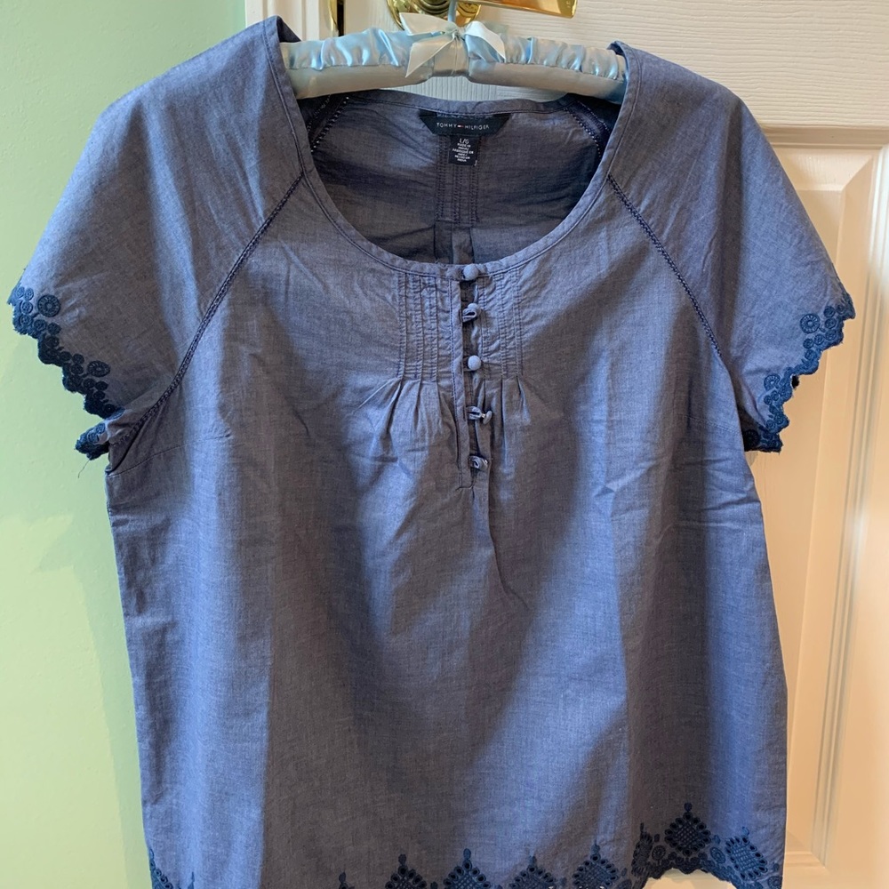 L Tommy Hilfiger Short-Sleeve Peasant Top